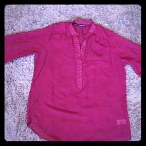 Maroon sheer ladies top.  Sophisticated sexy top